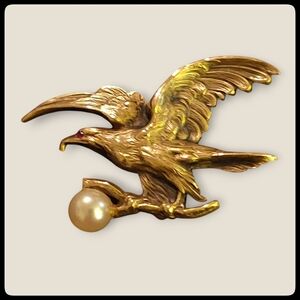 Vintage 14K Gold Eagle Brooch/Pendant with Pearl and Ruby